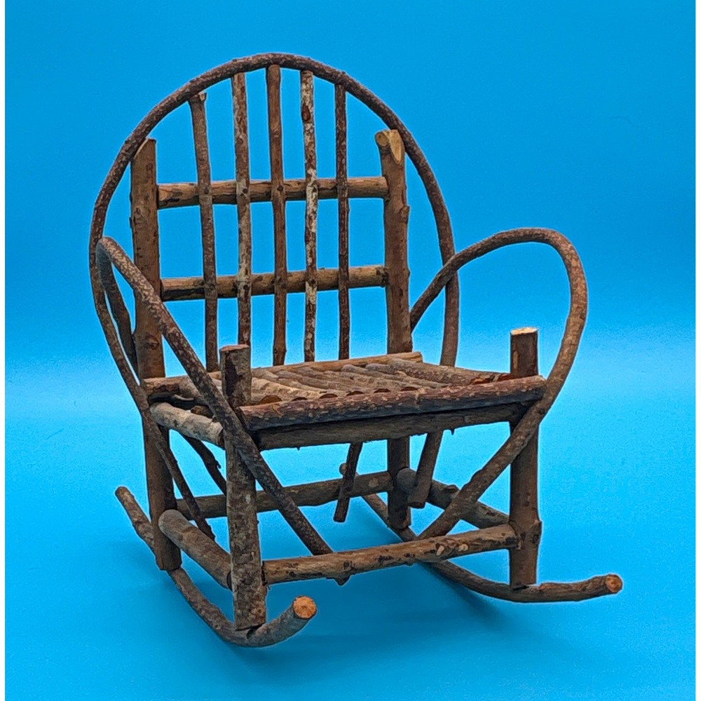 Vintage Miniature Adirondack Rustic Twig Rocking Chair - 11" Tall